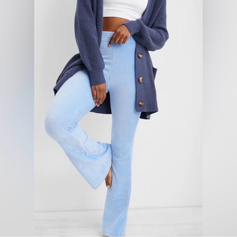 Aerie Blue Flared Pants Cotton Small Velvet